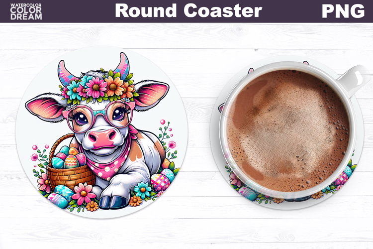 Cute Cow Round Coaster | Easter Animal Coaster