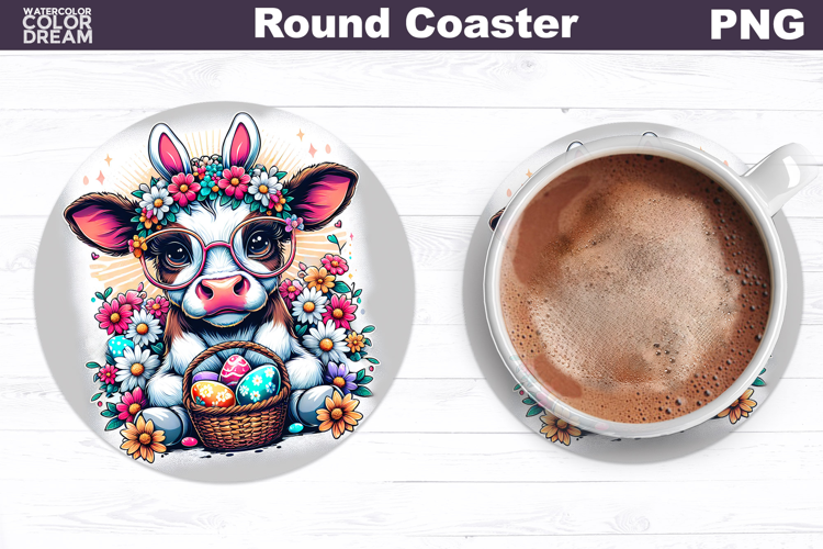 Cute Cow Round Coaster | Easter Animal Coaster