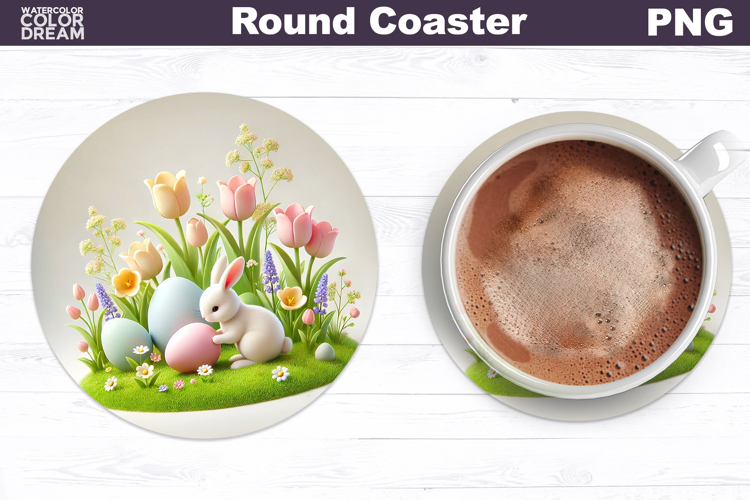 Cute Bunny Round Coaster | Easter Animal Coaster