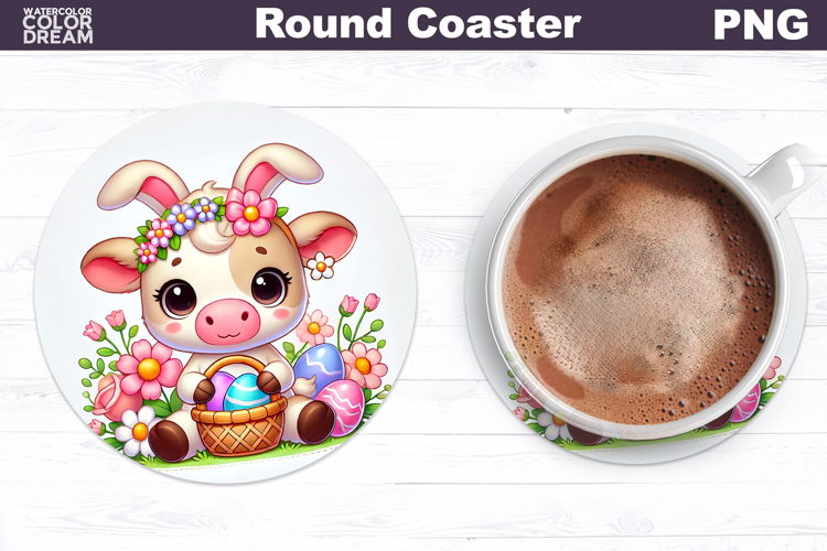 Cute Cow Round Coaster | Easter Animal Coaster