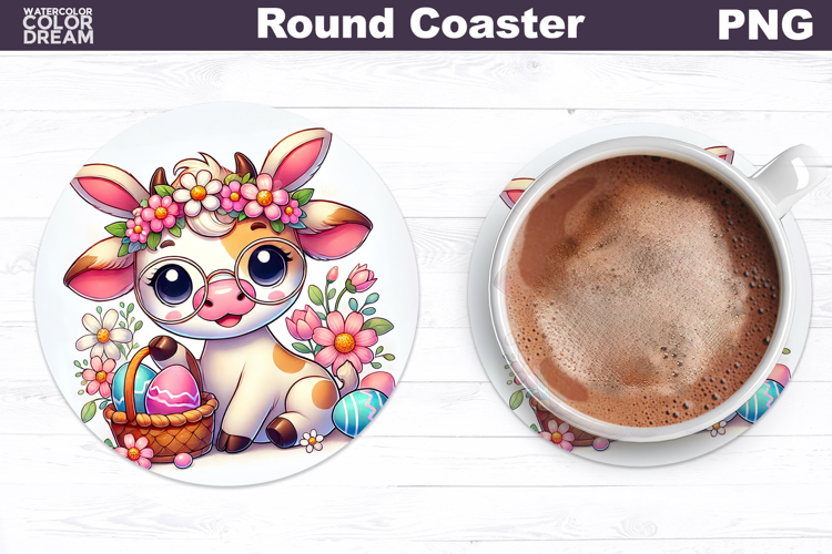 Cute Cow Round Coaster | Easter Animal Coaster