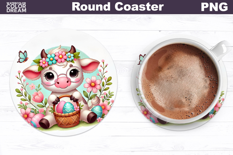 Cute Cow Round Coaster | Easter Animal Coaster