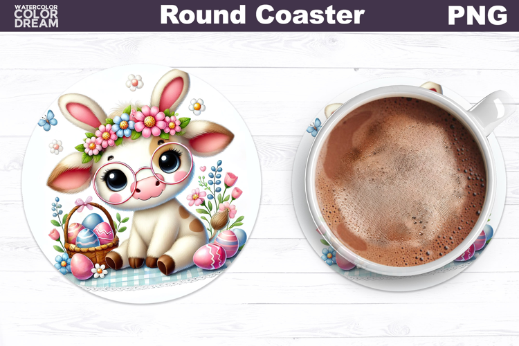 Cute Cow Round Coaster | Easter Animal Coaster