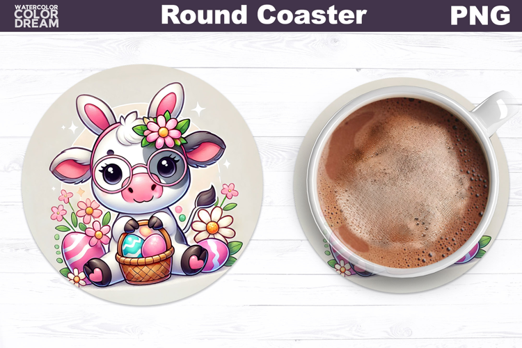 Cute Cow Round Coaster | Easter Animal Coaster