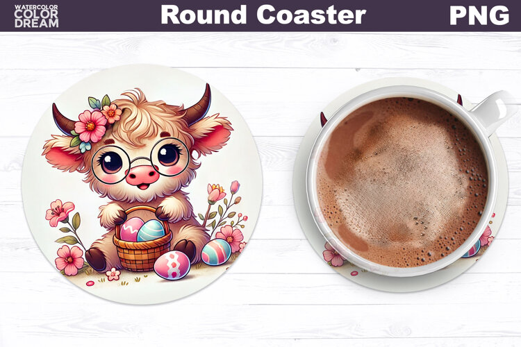 Highland Cow Round Coaster | Easter Animal Coaster example image 1