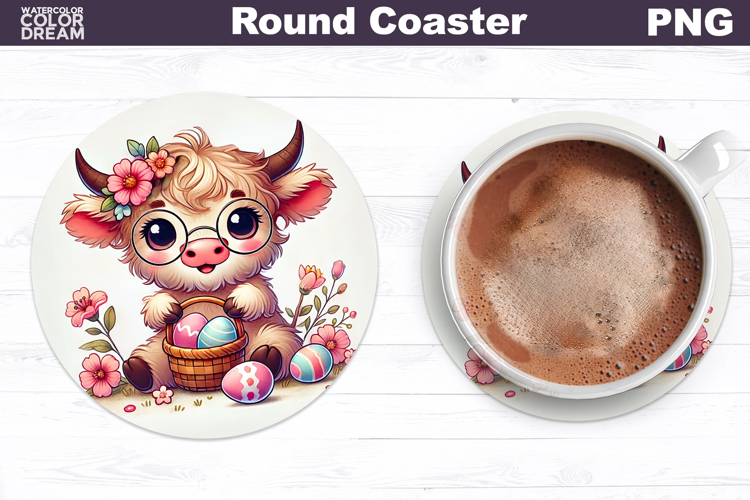 Highland Cow Round Coaster | Easter Animal Coaster