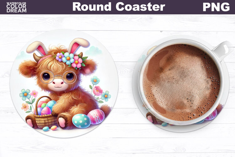 Highland Cow Round Coaster | Easter Animal Coaster example image 1