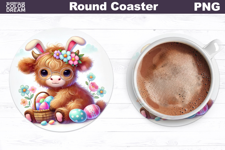 Highland Cow Round Coaster | Easter Animal Coaster