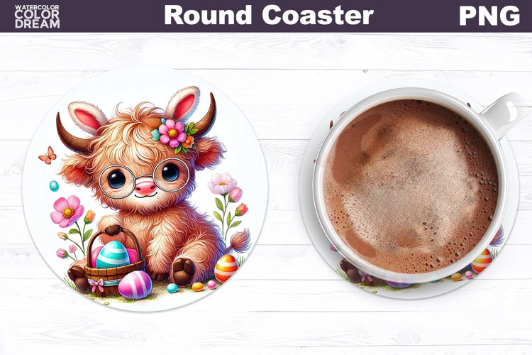 Highland Cow Round Coaster | Easter Animal Coaster