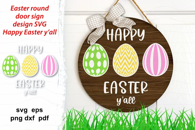 Happy Easter svg cut file, Easter round signs, door hanger