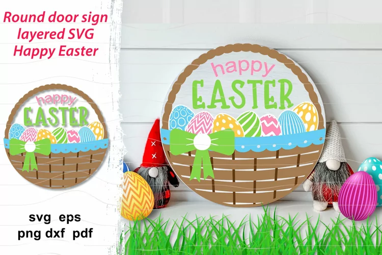 Happy Easter svg cut file| Easter basket svg| round sign svg