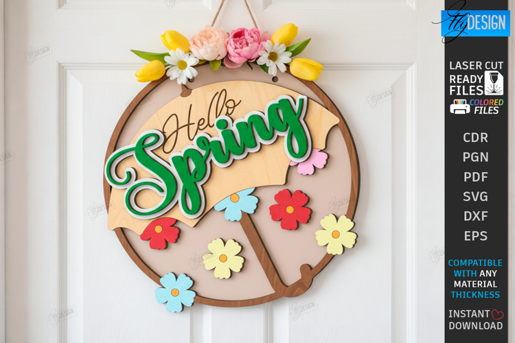 Easter Round Sign Laser Cut | Wall Spring Sign SVG