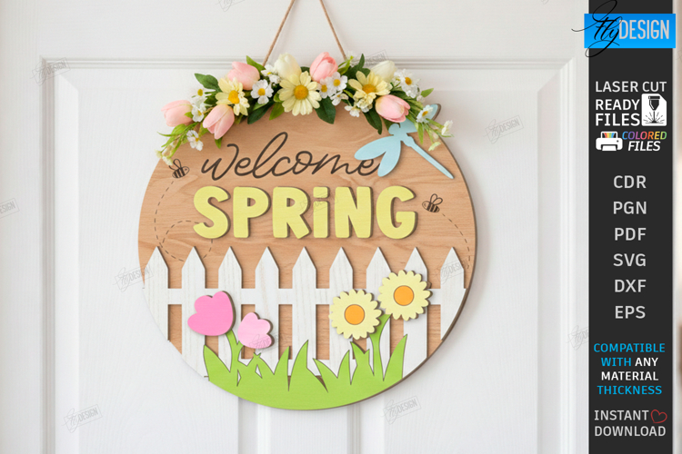 Easter Round Sign Laser Cut | Wall Spring Sign SVG