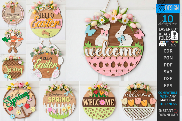 Easter Round Signs Laser Cut Bundle | Wall Spring Signs SVG