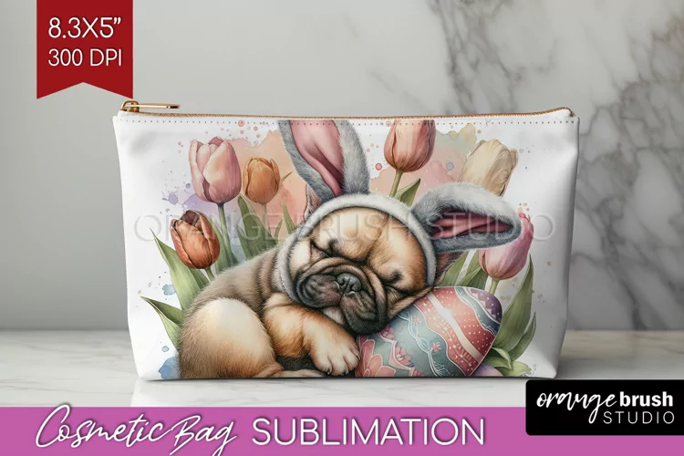 Easter Dog Cosmetic Bag - Cute Puppy Makeup Bag PNG