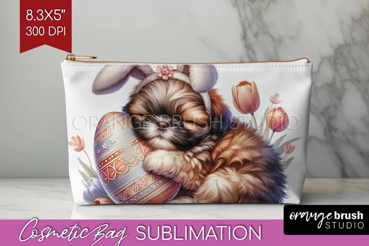 Easter Dog Cosmetic Bag - Cute Puppy Makeup Bag PNG