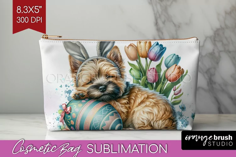 Easter Dog Cosmetic Bag - Cute Puppy Makeup Bag PNG