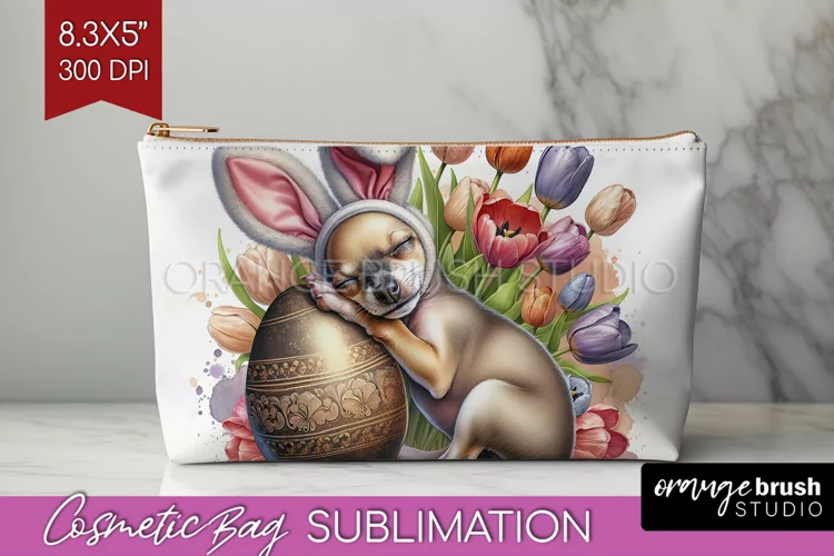 Easter Dog Cosmetic Bag - Cute Puppy Makeup Bag PNG