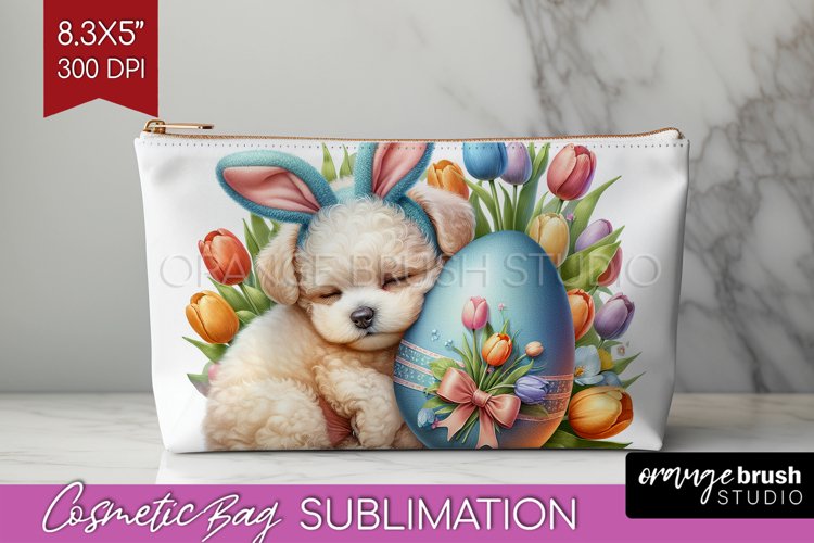 Easter Dog Cosmetic Bag - Cute Puppy Makeup Bag PNG example image 1