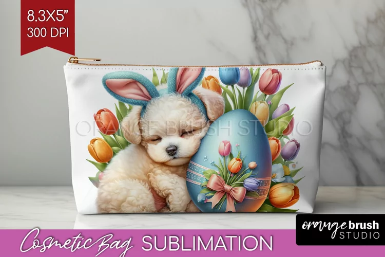 Easter Dog Cosmetic Bag - Cute Puppy Makeup Bag PNG