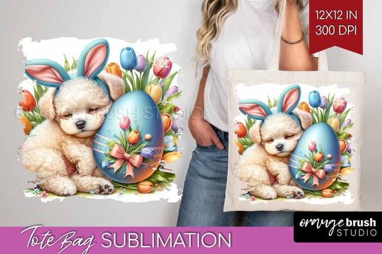 Easter Dog Tote Bag - Cute Puppy Tote Bag PNG Sublimation
