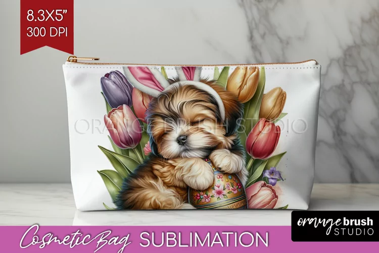 Easter Dog Cosmetic Bag - Cute Puppy Makeup Bag PNG