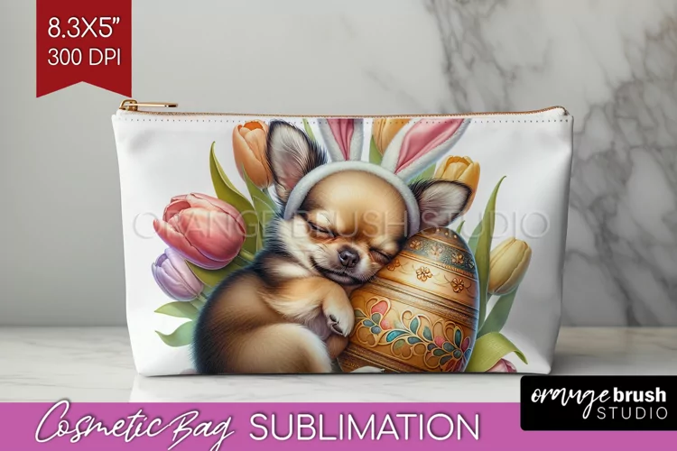 Easter Dog Cosmetic Bag - Cute Puppy Makeup Bag PNG