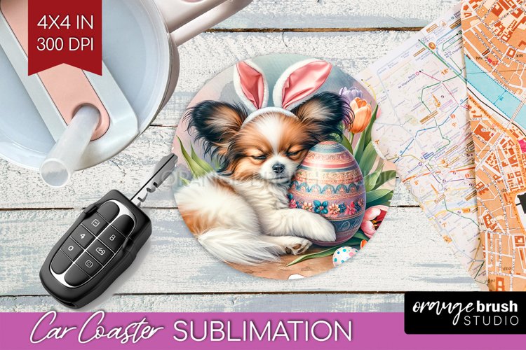 Easter Dog Car Coaster - Cute Puppy Coaster PNG Sublimation
