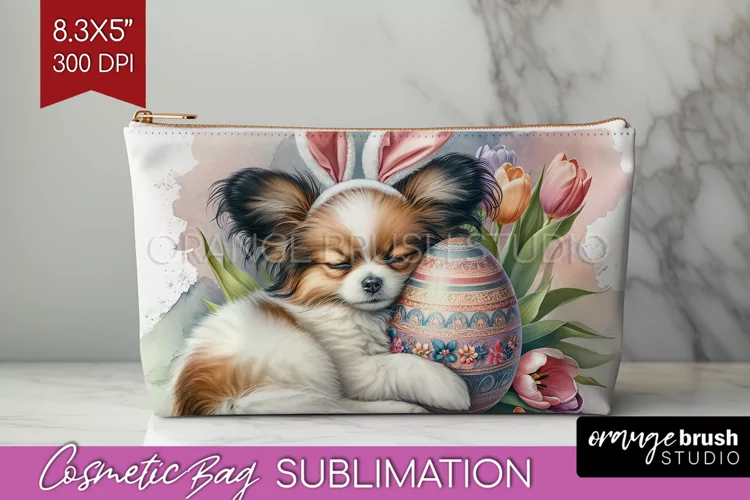 Easter Dog Cosmetic Bag - Cute Puppy Makeup Bag PNG