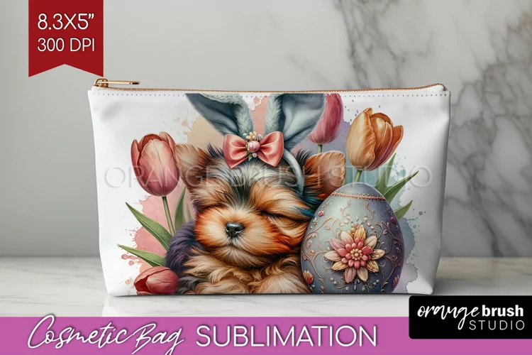 Easter Dog Cosmetic Bag - Cute Puppy Makeup Bag PNG