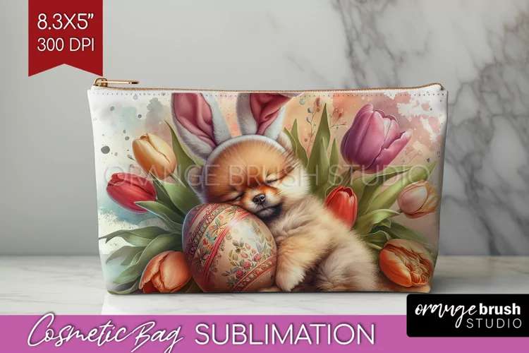 Easter Dog Cosmetic Bag - Cute Puppy Makeup Bag PNG