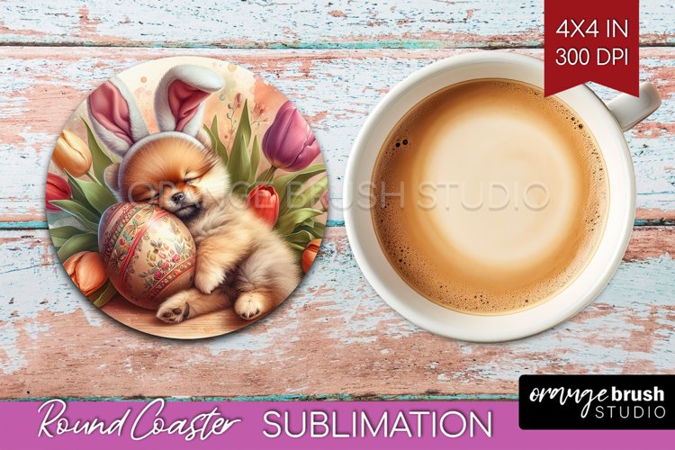 Easter Dog Round Coaster - Cute Puppy Coaster PNG