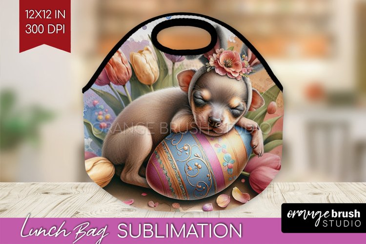 Easter Dog Lunch Bag - Cute Puppy Lunch Bug PNG Sublimation