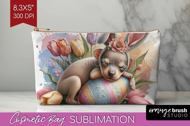 Easter Dog Cosmetic Bag - Cute Puppy Makeup Bag PNG