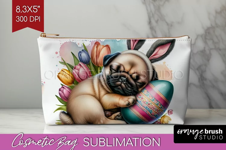 Easter Dog Cosmetic Bag - Cute Puppy Makeup Bag PNG