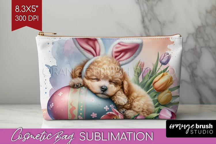 Easter Dog Cosmetic Bag - Cute Puppy Makeup Bag PNG