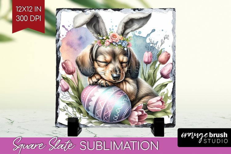 Easter Dog Slate PNG - Cute Puppy Square Slate Sublimation