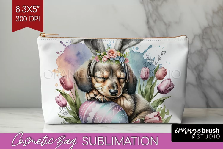 Easter Dog Cosmetic Bag - Cute Puppy Makeup Bag PNG