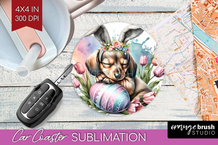 Easter Dog Car Coaster - Cute Puppy Coaster PNG Sublimation