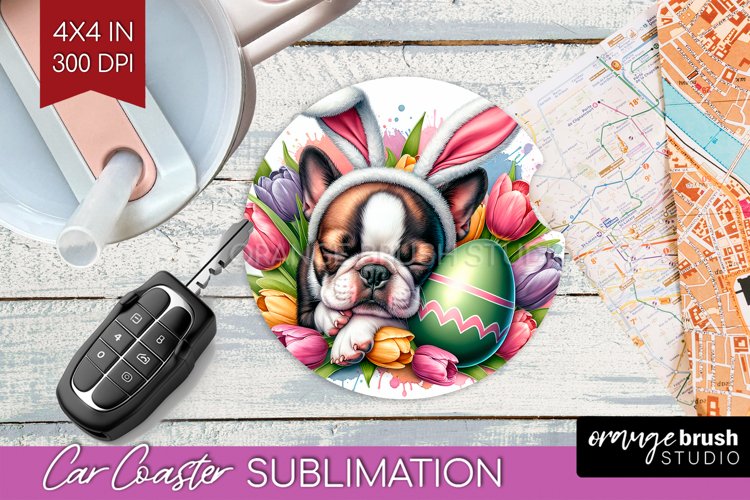 Easter Dog Car Coaster - Cute Puppy Coaster PNG Sublimation