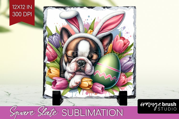 Easter Dog Slate PNG - Cute Puppy Square Slate Sublimation