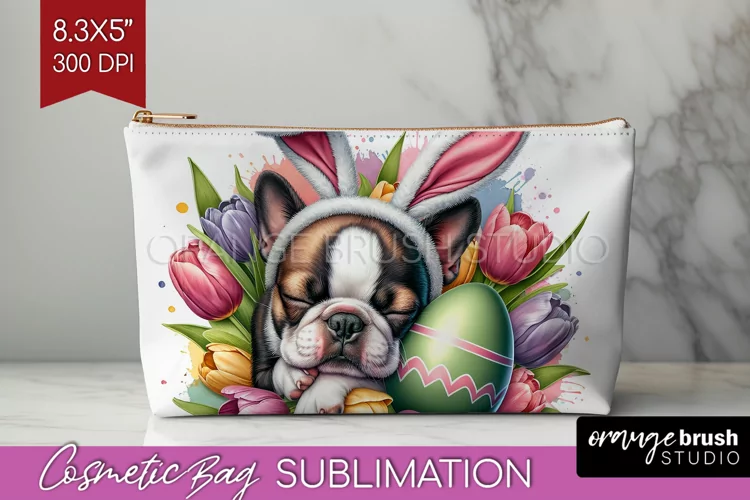 Easter Dog Cosmetic Bag - Cute Puppy Makeup Bag PNG