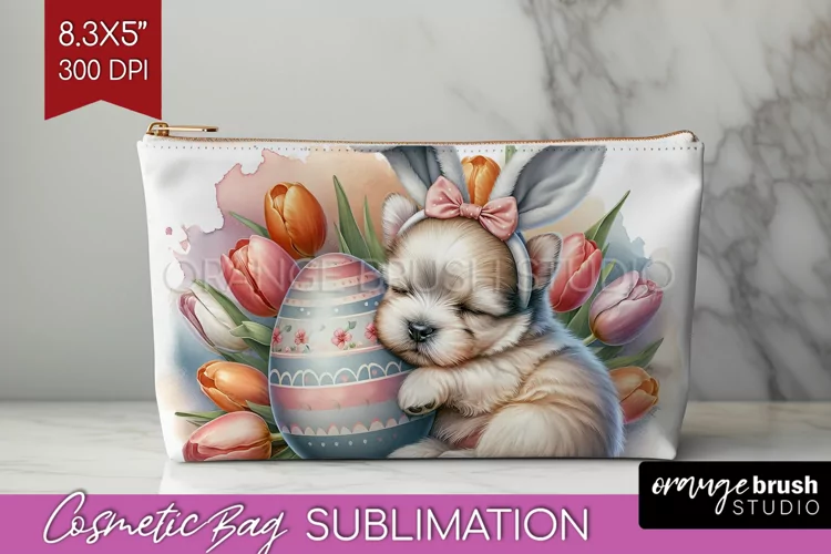 Easter Dog Cosmetic Bag - Cute Puppy Makeup Bag PNG