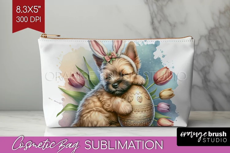 Easter Dog Cosmetic Bag - Cute Puppy Makeup Bag PNG