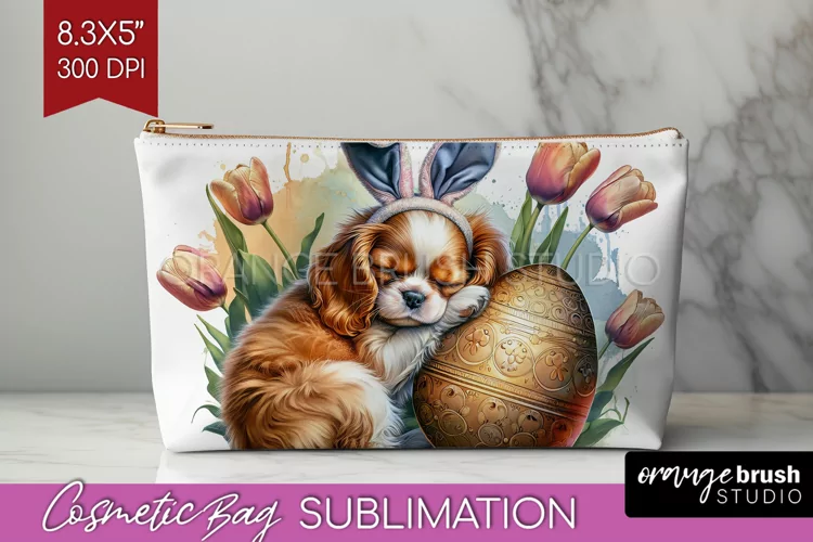Easter Dog Cosmetic Bag - Cute Puppy Makeup Bag PNG