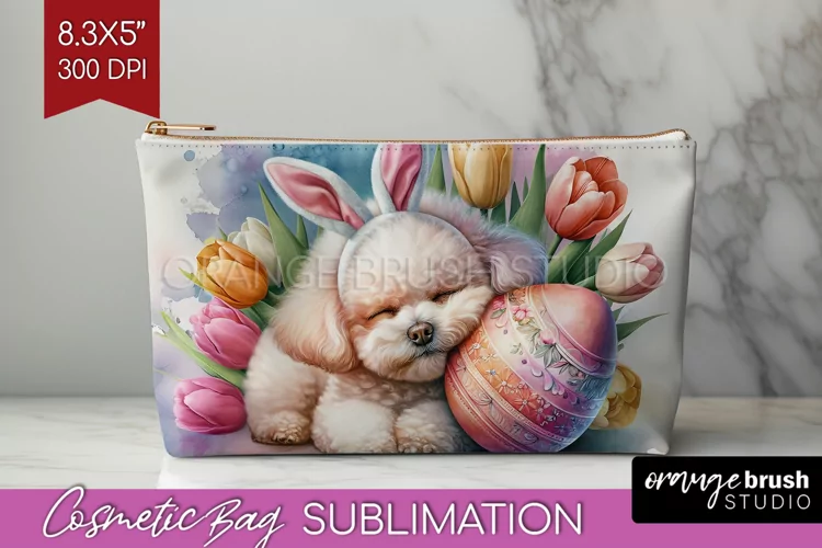 Easter Dog Cosmetic Bag - Cute Puppy Makeup Bag PNG