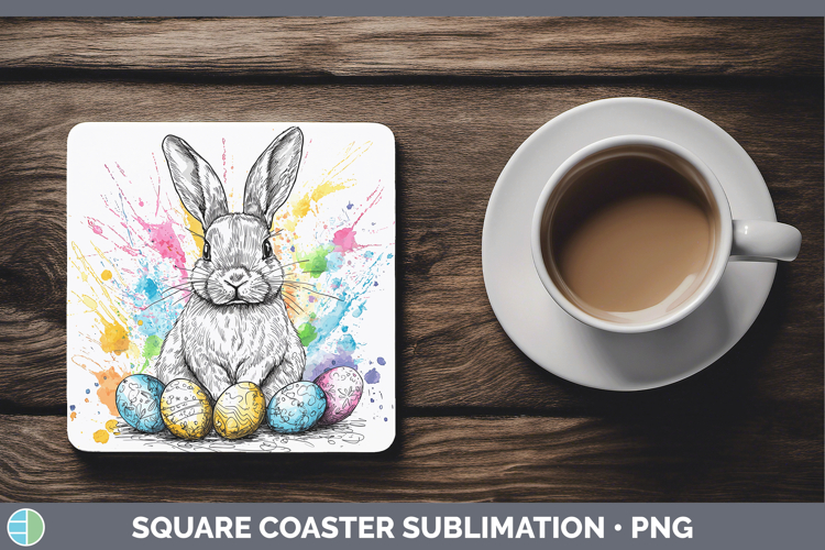 Easter Splash Bunny Square Coaster Sublimation Coaster Desig