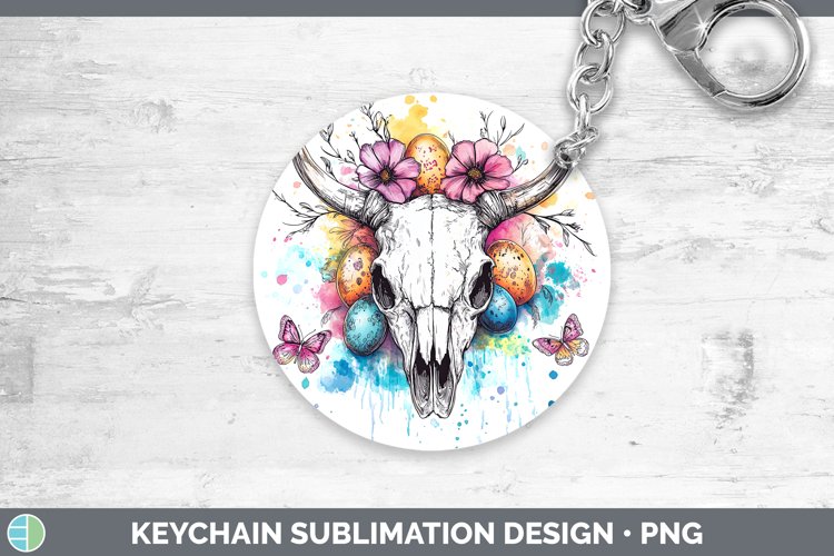 Easter Splash Cow Skull Keychain Sublimation Keyring Designs