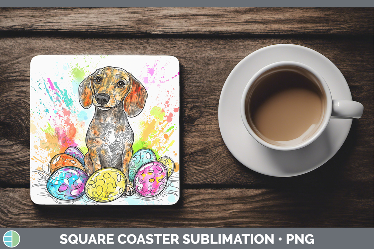 Easter Splash Dachshund Square Coaster Sublimation Coaster D