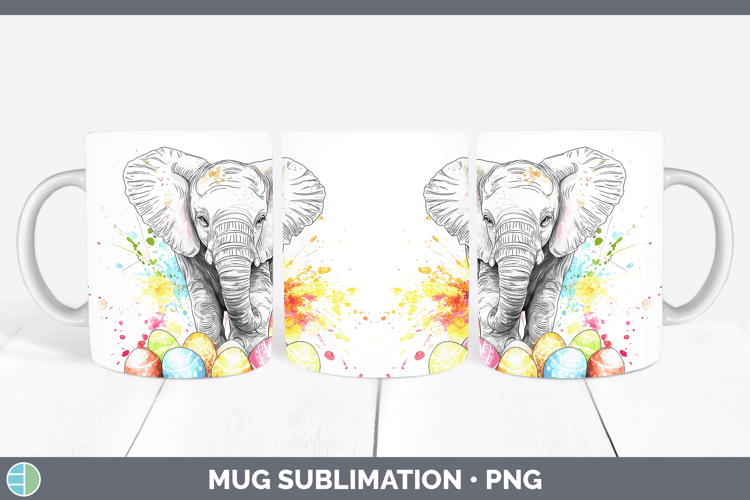 Easter Splash Elephant Mug Wrap Sublimation Coffee Cup Desig